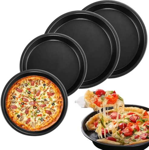 Lot De 4 Plaques à Pizza Rondes, 6 7 Plaque à Pizza en Acier Au Carbone RevêTu Avec RevêTement AntiadhéSif, Pour GâTeaux Pain, Cookie, Durable Et Facile à Nettoyer, Pour Cuisson Et Service, Noir