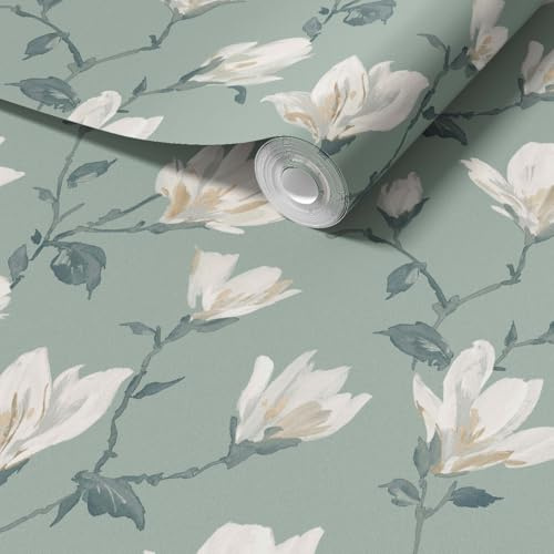 WPE® Arhouse Lily Floral Sage Wallpaper – Traditional Paste-The-Paper Wallpaper Roll – Vintage Botanical Wall Covering for Bedroom, Living Room, Accent Wall – Smooth Paper Finish