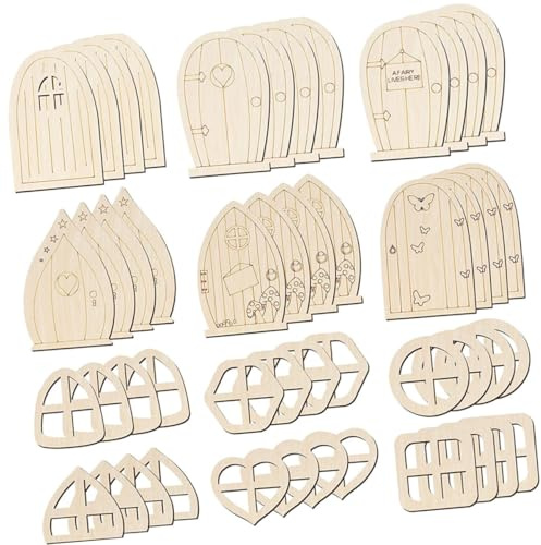 iplusmile Puertas De Casas De Hadas para Manualidades De Bricolaje, 48 Piezas De Madera Sin Pintar, Mini Puertas De Jardín para Decoración Creativa y Proyectos Infantiles