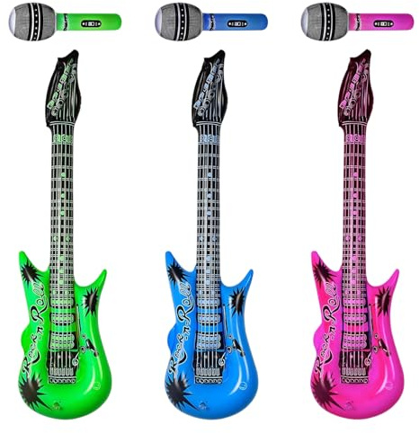 6Pcs Inflatable Guitar, Blow Up Guitar for Kids, Inflatable Microphone Set, Musical Instrument Toys for Children, Air Guitar Collection with 3 Guitars and 3 Microphones