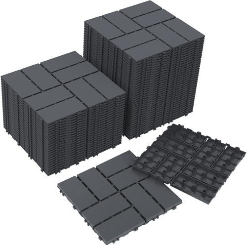 Neoaider Decking Tiles 60Pcs, 12 x 12 Waterproof Outdoor Patio Flooring All-Weather, 60 sq. ft Plastic Interlocking Floor Decking Tile for Garden Porch Poolside Balcony Backyard, Dark Grey