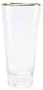 CJHFR472SG Elegante Copas de cristal transparente con borde dorado, vasos vidrio martillado soplado a mano for agua, jugos, bebidas frías y calientes, whisky cócteles Cristalería(Grande)