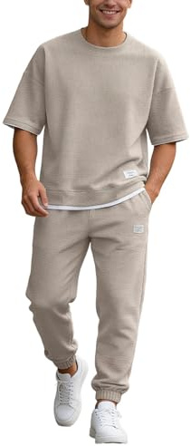 Generico Completo Estivo Uomo 2 Pezzi Tuta Estiva Casual per Spiaggia Completi Tute da Ginnastica T Shirt Manica Corta + Pantaloni Set Leggera Completi Sportivi Magliette Uomo Corta Scollo Tondo 2026
