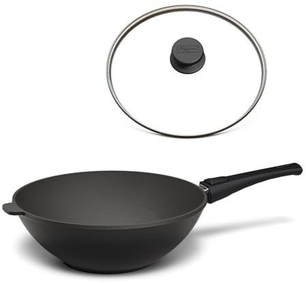 Hoffmann STONIQ Wokpfanne Ø 30 cm – PFAS-frei, Aluguss Wok mit abnehmbarem Stiel, IQ-SHIELD Antihaftbeschichtung, induktionsgeeignet, backofenfest 300 °C – Made in Germany WOK (mit Deckel)