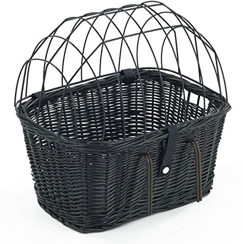 Tigana - Fahrradkorb aus Weide mit Gitter und Kissen für Lenker Schwarz (50 x 38 cm - (S-S))