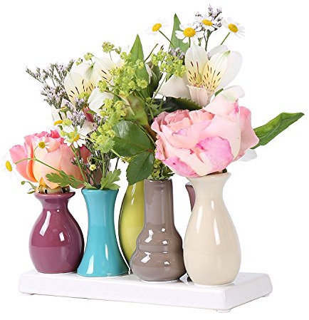 Jinfa kleine Vasen Set - 7 mini Vasen aus Keramik- kleine Blumenvasen bunt für Tischdeko Fensterbank - Moderne Deko