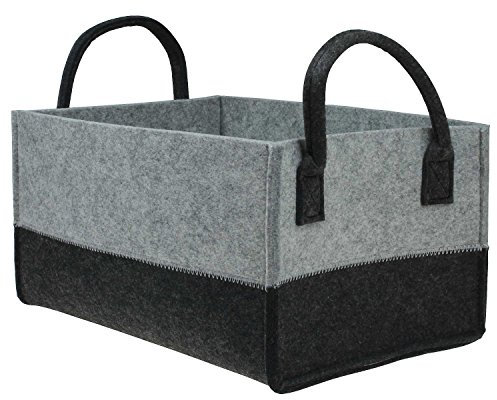 MACOSA AS6595/1-3/L Hochwertiger Filz-Korb recht-eckig Grau/Schwarz mit Henkel stabil und robust Allzweckkorb Aufbewahrungskorb Filz-Box mit Griff