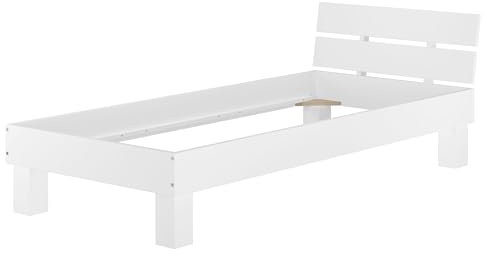 Erst-Holz®Einzelbett Echtholzbett Buche 90 x 200 Waschweiß NUR BETTGESTELL