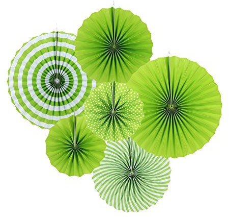 Juego de 6 abanicos de papel decorativo Sunbeauty para fiestas, bodas o cumpleaños, 21 cm, 31 cm, 42 cm