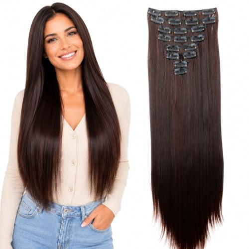 CAISHA XL 60cm 7er CLIP IN EXTENSIONS Haarverdichtung Dunkelbraun Mix CE26