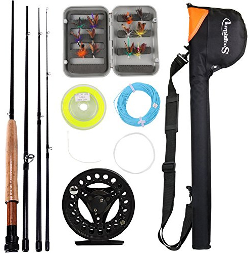 sougayilang Salzwasser Süßwasser Fliegen Angel mit Spule Combo Kit, Black Kits with Bag