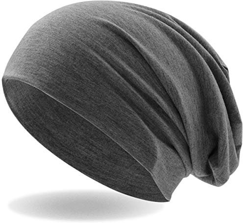 Hatstar® Klassische Slouch Long Beanie Mütze | leicht und weich | für Damen und Herren | Übergangsmütze für Frühling und Sommer (Dunkelgrau)