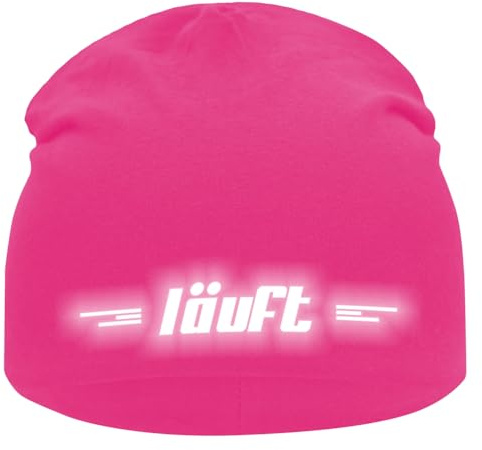 Roughtex Laufmütze Running Beanie Reflektierender Aufdruck | Mütze Damen Herren Stretch - 95% Baumwolle 5% Elasthan - doppellagig – bedruckt – Sport, Jogging, Laufen
