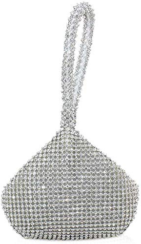 NICOLE & DORIS Cartera de Mano Fiesta, Clutch Mujer Bolso de Noche Diamante Bolso de Embrague para Ceremonia Boda Novia Plata