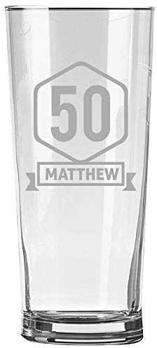 Personalised Engraved Pint Glass - 50th Birthday Gift, 50 in a Border with Personalised Name