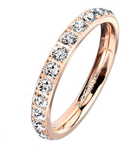 Paula & Fritz® Ring Damen Zirkonia Titan-IUM Größe 47 (15,0) - 62 (19,7) Rose-Gold Silber Freundschaftsring Partnerring Ehering Verlobungsring Memoirering