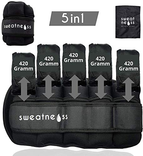 Verstellbare Gewichtsmanschetten Fuß 2er Set [2 x 0,45-2,25 kg] | inkl. Trainingsplan und Tragetasche | Fußgewichte und Handgewichte in Schwarz