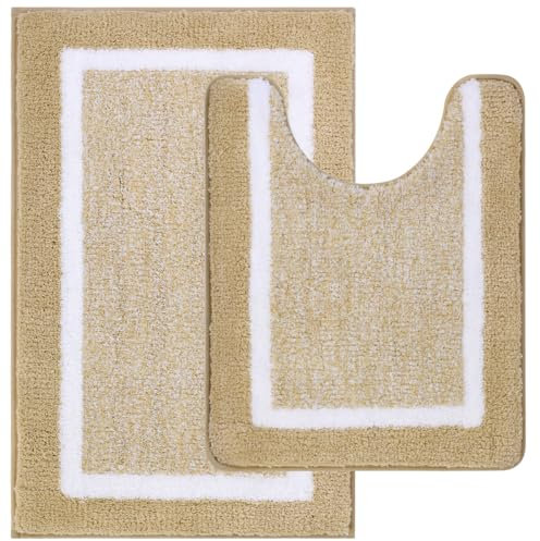 Pauwer 2 Piezas Alfombra de Baño Microfibra, Ultra Suave Alfombrilla Baño Absorbente, Alfombra Baño Secado Rapido, Alfombrilla Ducha Antideslizante y Tapete Casa de Banho en Forma de U, 50X80+50X60cm
