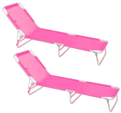 LOLAhome Pack 2 Tumbonas Jardín Exterior | Ligera Plegable y Reclinable| 3 Posiciones | para Playa Camping Piscina Terraza o Jardín Rosa