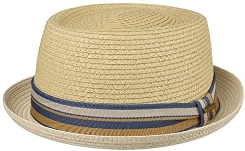 Stetson Licano Toyo Pork Pie Strohhut Herren Aus 100% Papierstroh UV-Schutz 40 Leichter Sommerhut Mit Hutband Integriertem Sonnenschutz Frühling Sommer Natur L (58-59 cm)