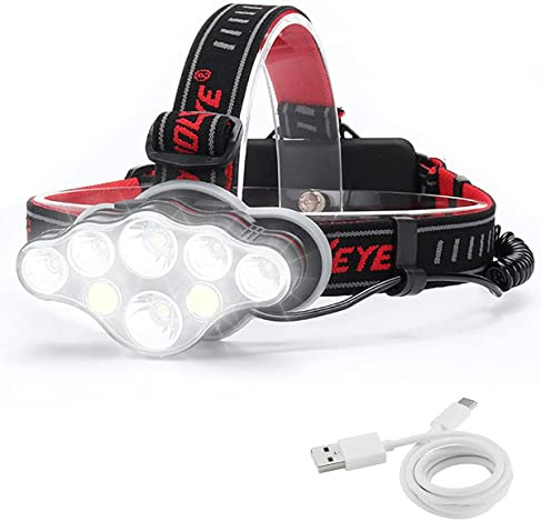 Rantizon Linterna Frontal LED Recargable Superbrillante 18000 Lúmenes 8 Modos de Iluminación LED Linterna Frontal para Camping, Pesca, Ciclismo, Senderismo, Resistente al Agua IPX4