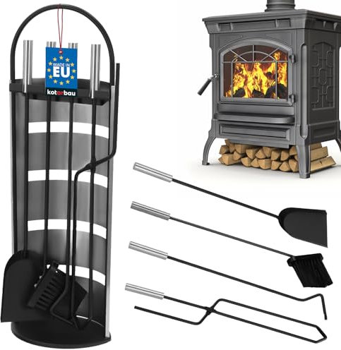 KOTARBAU® Serviteur de cheminée 5 pièces en acier inoxydable noir avec poignée argentée