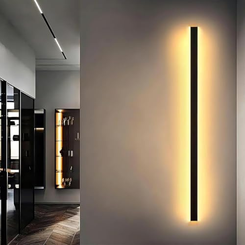 HMAKGG Lange LED Wandleuchte 100cm Schwarz Modern für Flur und Treppenhaus | Wandlampe Innen 32W aus Metall und Acryl mit 3 Lichtfarben 3000K 4500K 6000K in Wohnzimmer und Schlafzimmer