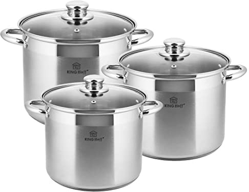 6 Stk. Gastro Töpfset Stock pot 7L 5L 4L KINGHOFF KH-4309