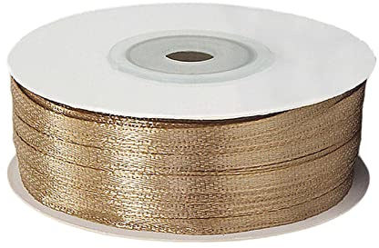 Thin Champagne Gold Ribbon 3mm,Christmas Satin Ribbon Solid Color Fabric Ribbon Silk Satin Roll,91m Champagne Gold Balloon Ribbon for Gift Wrapping DIY Crafts Hair Christmas Bows Cake Wedding Balloons