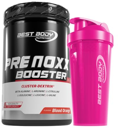 Best Body Nutrition 600 g Pre Noxx Booster mit BCAA und Cluster-Dextrin® + Protein Shaker (pink)