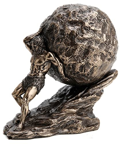 ROCKING GIFTS Figura Decorativa Clásica, Rey Sísifo con Roca de Castigo, Resina Efecto Bronce Antiguo, Escultura de Mito Griego, Mitologia Griega, Decoración Elegante, 11 cm