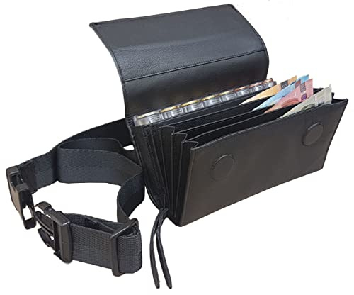 Claire-FONCET Sacoche Banane Monnayeur en Véritable Cuir de Bovin avec Distributeur 8 Pièces Transparent Euro, Fermeture par Aimants Puissants, idéale pour Serveur, Serveuse, Brasserie, Restaurants.
