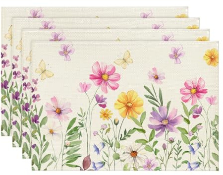 Artoid Mode Lot de 4 sets de table motif fleurs papillon, 30 x 45 cm - Lavable - Décoration de fête