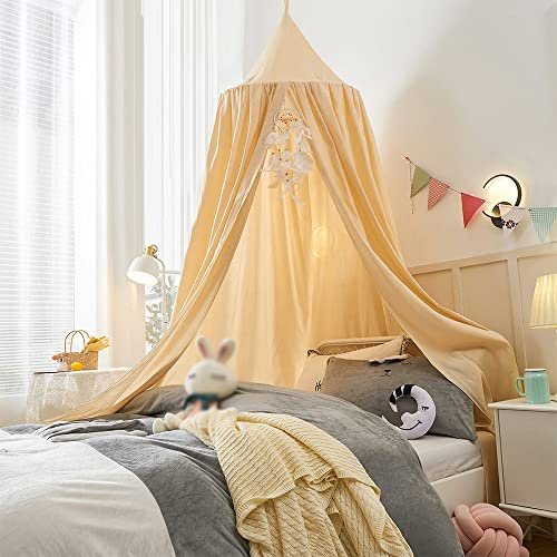 Surwin Dosel de Cama para Niños Niña Bebés Mosquitera Dosel Cama Individual Matrimonio, Redonda Toldo de Cuna de Castillo de Dormitorio Decoración de Dormitorio, Habitación (Caqui nórdico)