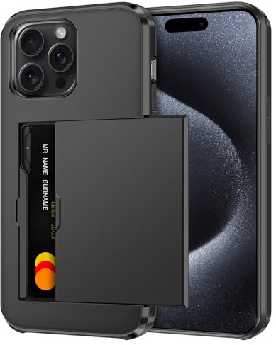 Coolden Handyhülle für iPhone 15 Pro Hülle mit Kartenfach [2 Karten]Schwarz | Armor Stoßfest Schutzhülle Hülle Silikon Weicher TPU Harte PC Bumper Cover Heavy Duty Etui Hülle Case für iPhone 15 Pro