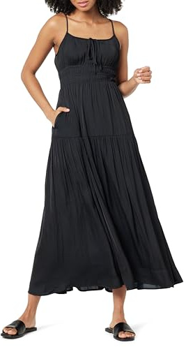 The Drop Tavia Tie-Front Tiered Maxi Dress Robe Longue, Noir, M