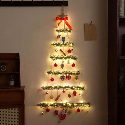 DIY Holzleiter Weihnachtsbaum Wand Deko Tannenbaum Leiter zum Aufhängen Weihnachtsdeko, Deko Anhänger Hängedeko zum individuellen Dekorieren mit Zierschmuck Wandzweigbaum