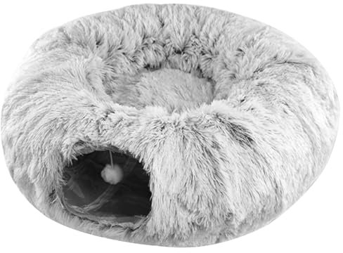 Runde Katzentunnel Bett Katze Kreis Tunnel Winter Plüsch Katzentunnel mit Katzenbett für Indoor-Katzen faltbar, abnehmbar und waschbar Katzentunnel Spielzeug kleine mittlere Katze, Welpe, Kaninchen