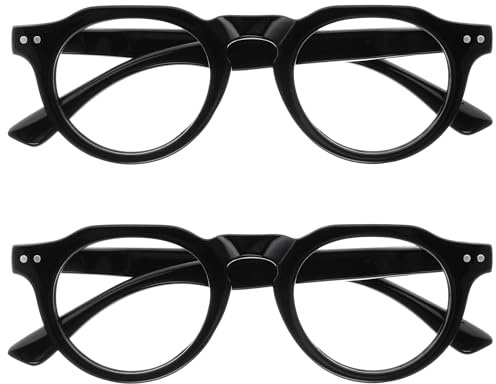 OPULIZE RIO Lesebrille mit Blaulichtfilter - 2er Pack - Oben Abgeflachter Rahmen - Schwarz - Damen & Herren - Federscharniere - BB53-1 - +2.00