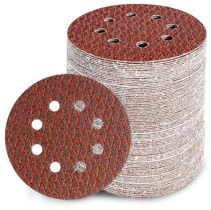 GEOGIEEW 90 Piezas Discos Para Lijas 125mm, 40/60/100/150/240/600 Granos Lija Circular con 8 Agujeros Para Lijadora Excéntrica y Lijadora Orbital