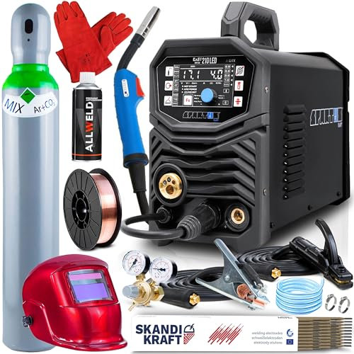 Spartus EasyMIG 210 LED - 3 in 1 poste a souder mig avec gaz 200 A - synergie - MIG/MAG, TIG DC, fil fourré, MMA - inductance, soudobrasage - 2T/4T - pour le soudage: aluminium, inox - Kit ProPlus