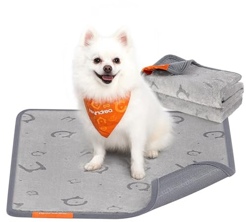 Feandrea hundmattor tvättbara, set om 2, återanvändbara hundmattor, 61 x 46 cm, S, vattentäta, läckagesäkra, halkfria, absorberande för hundar, katter, kaniner, duvgrå PTD001G01