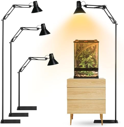 Support de lampe chauffante pour reptiles avec abat-jour réglable à 360° - Bras pivotant à 360° - Support de lampe de sol E26/E27 - Pour lampe de basking, tortues, table, verre, réservoir vivarium