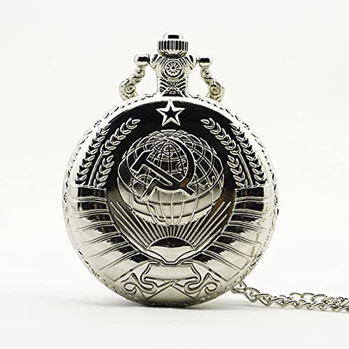 AthuAh Reloj Vintage, Vintage soviético Hoz Martillo Estilo Cuarzo Reloj de Bolsillo Hombres Mujeres Colgante Collar-Oro(Silver)