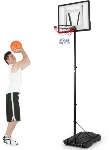 COSTWAY Adjustable Basketball Hoop, 172-305cm Basketball Goal with Shatterproof Backboard, 2 Built-in Wheels, 10FT Portable Basketball Stand System for Kids Teens Adults
