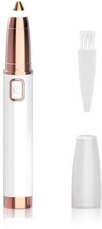 Eyebrow Trimmer for Women - Electric Eye Brow Razor with LED Light Painless & Easy Clean for Eyebrows Face Nose Ear Hair Chin Lips Peach Fuzz Bikini Lines & Other Detailing - Battery Operated (White)