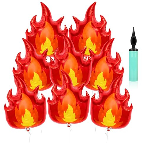 VOSSOT Flammen Party Ballon, 8 Stück 3D Flammen Ballons, Rot, Kinder Feuer Luftballons, Geburtstag, Dekorative Luftballons für Kinder Thema Party