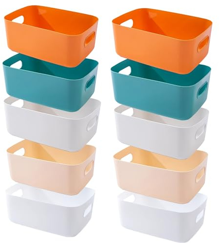 EURXLQ 10 Stück Mini Aufbewahrungsbox Kunststoff Aufbewahrungskorb mit Griffen 15×11×5 cm Badezimmer Organizer Küchenschrank Körbe Aufbewahrung Kunststoffbox für Badezimmer Küche (Mischfarben)