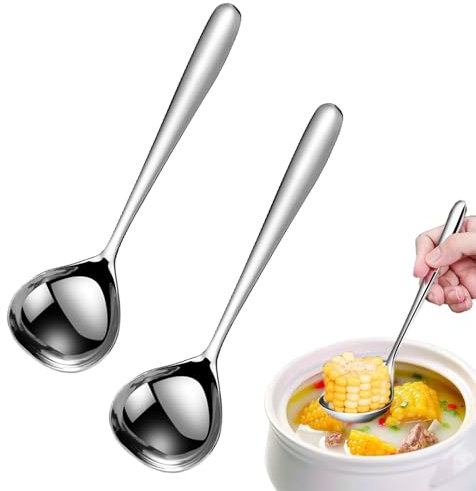 2 Stück Klein Schöpflöffel, 20 cm Suppenkelle Edelstahl, Servierlöffel, Suppenschöpfer Silber, Soßenlöffel, Soßenkelle für Hotel, Restaurant, Küche zu Hause