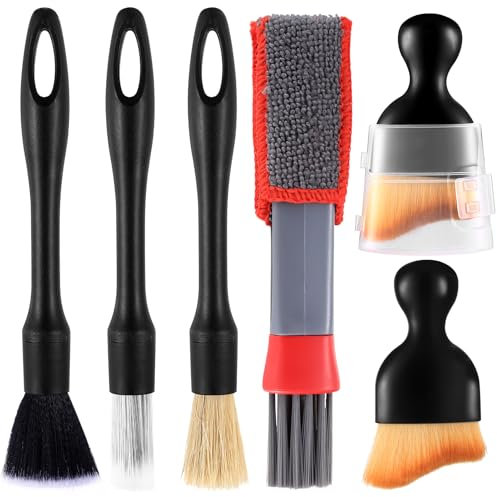 Tenbrachian 6pcs Car Cleaning Brushes, Car Detailing Brush Set, Car Interior Cleaning Brush Kit, Soft Car Interior Crevice Dusting Brushes for Automotive Interior Exterior Trim Rim Dashboard Cleaning